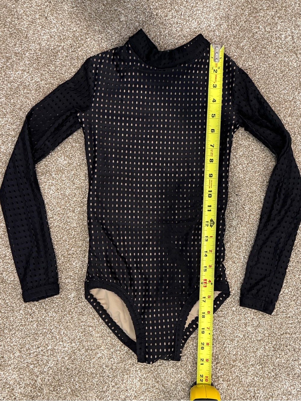 Black Mesh Long-Sleeve Dance Leotard for Kids YL